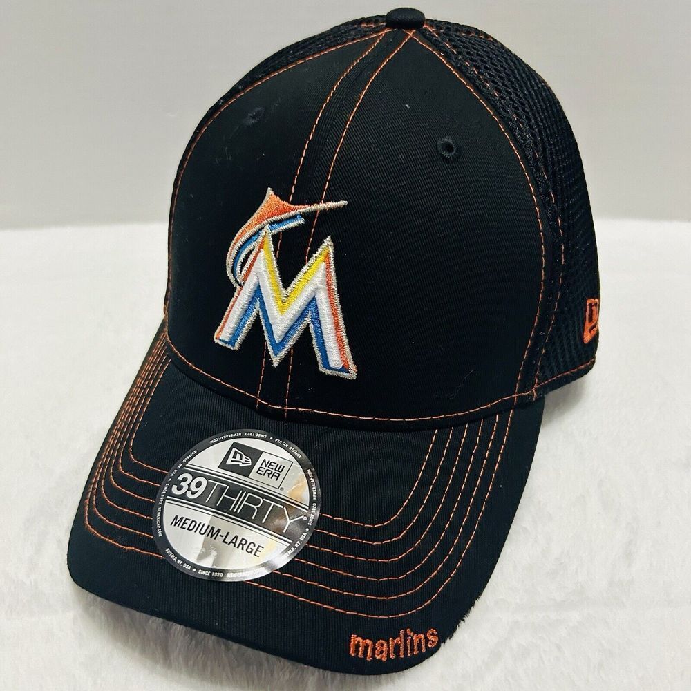 New Era Miami Marlins Neo 39THIRTY Stretch Flex Hat Cap Black M/L MLB Baseball